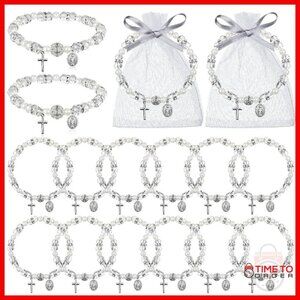 White Rosary Bracelet Bulk 60 Pack with Mesh Bags Adjustable Religious Jewelry